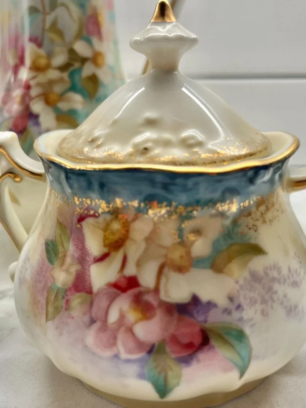 Antique  Reinhold RS Prussia Chocolate Pot with Matching Sugar and Creamer